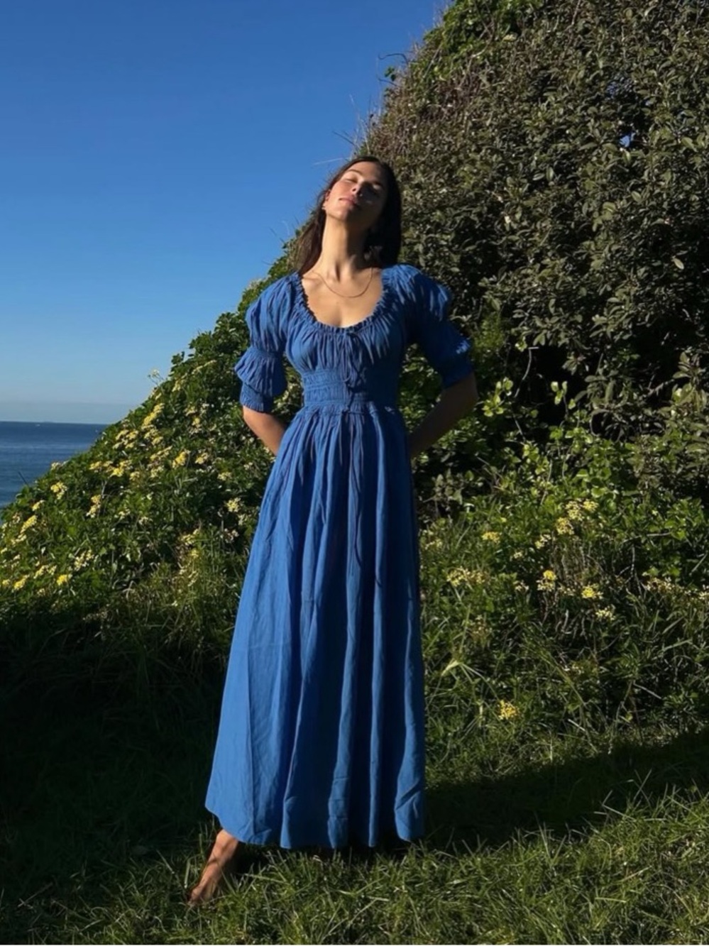 Doen Cobalt Blue Puff-Sleeve Maxi Dress size XL Blue Sol Dress puff sleeve tie